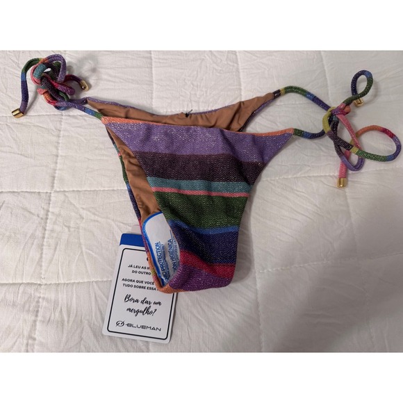 Blue Man Tanga Inside Shine Lunar NWT Bikini Bottom Metallic Stripe M Medium - Picture 7 of 7